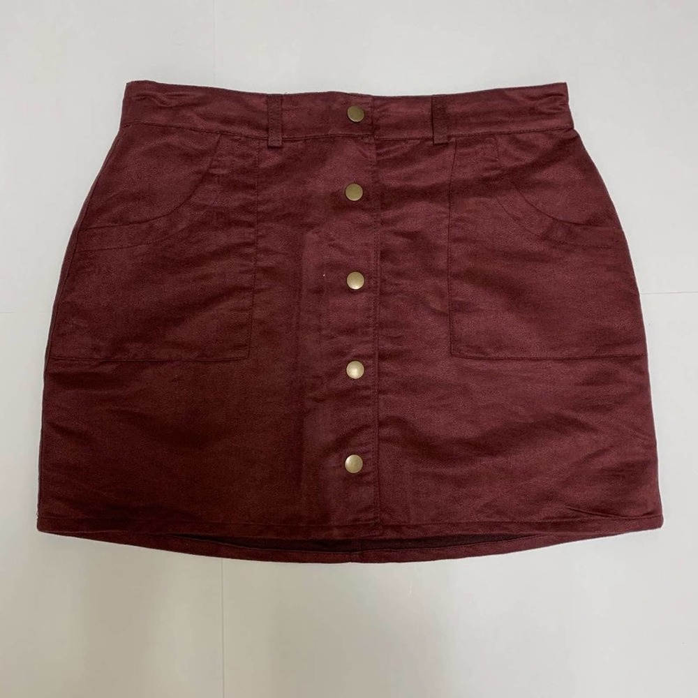 Maroon/Red Button Down Mini Skirt Large